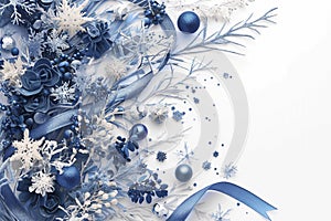 Christmas blue background with white balls with copy space