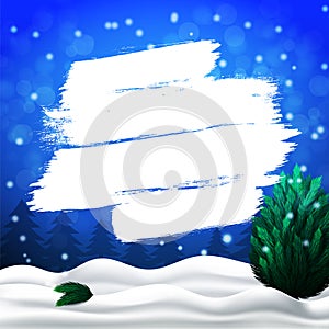 Christmas blue background, winter landscape, fall snowflake and snow
