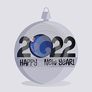 Christmas blue ball symbol of 2022. New year, year of the tiger, water sign ro Chinese calendar. Vector for postcards