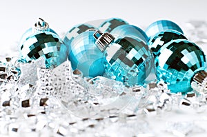 Christmas blue baubles and silver decoration