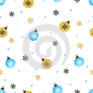 Christmas blue and golden balls seamless pattern.