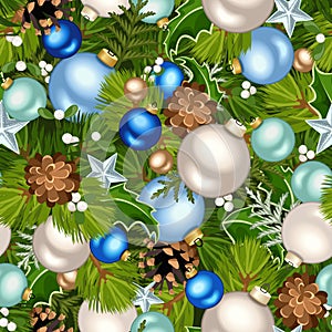 Christmas blue and green seamless background. Vector illustration.