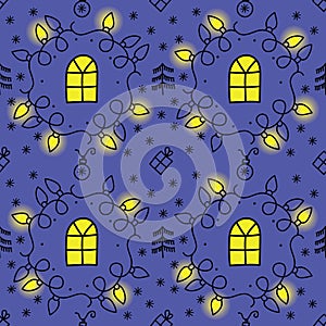 Christmas blue pattern background hand drawn.
