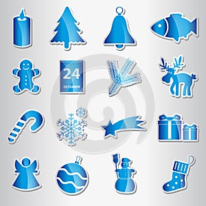 Christmas blue shiny stickers collection