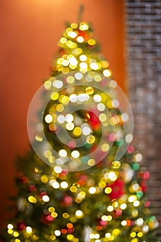 Christmas blur background with christmas tree