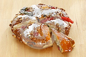 Christmas Bolo Rei or King Cake Over a Wood Table