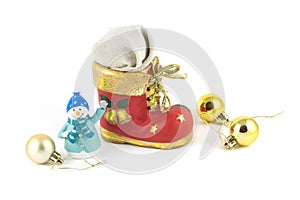 Christmas bootee with gift and snowman