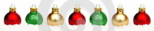 Christmas border baubles in snow isolated