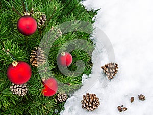 Christmas border. Beautiful Christmas Decorations border with copy-space