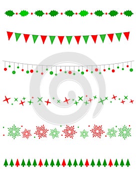 Colección de navidad de las fronteras / divisor de gráficos incluyendo holly frontera, bombillas / patrón de luces, árboles de navidad, la nieve y las estrellas.