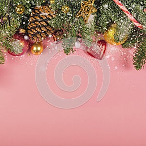 Christmas decorations background - top view, flat lay