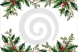 Christmas border frame of tree , creative digital illustration painting, vintage style