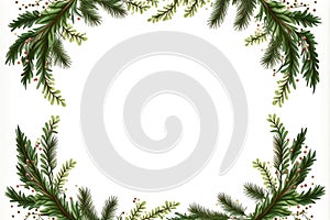Christmas border frame of tree on white, creative digital illustration painting
