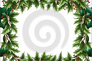 Christmas border frame of tree on white, creative digital illustration painting