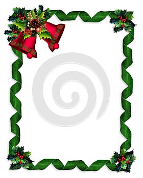 Christmas border Holly, bells, and ribbons photo