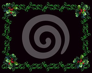 Christmas border Holly on black