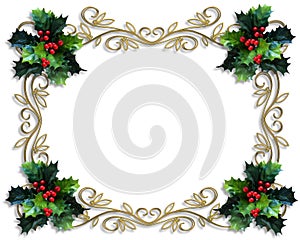 Christmas Border Holly gold frame