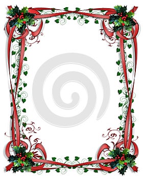 Christmas Border Holly red ribbons