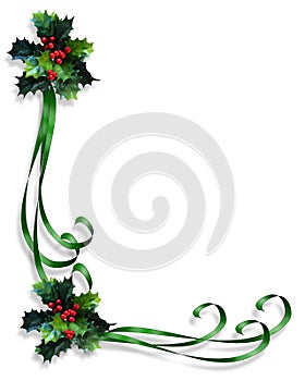 Christmas Border Holly and ribbons