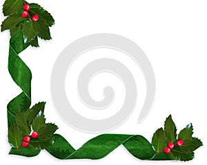 Christmas border Holly and ribbons