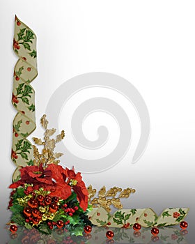 Christmas border Holly ribbons elegant