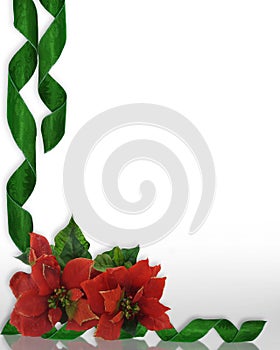 Christmas border Poinsettias and ribbons photo