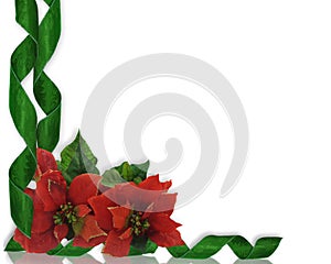 Christmas border Poinsettias and ribbons