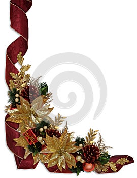 Christmas border ribbons gold poinsettias photo