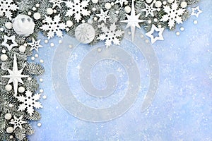 Christmas Border with Stars Baubles Fir and Snow photo
