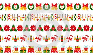 Christmas border vector seamless pattern red green