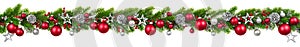 Christmas border on white, hanging decorated garland