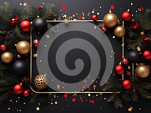 Christmas and new year border on wooden background Illustration Generative AI AI generated.