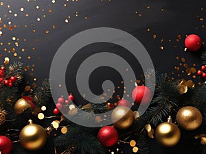 Christmas and new year border on wooden background Illustration Generative AI AI generated.