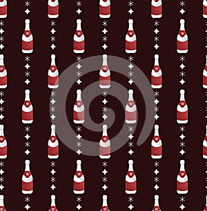 Christmas bottle of shampagne pattern. Silver red christmas vector illustration