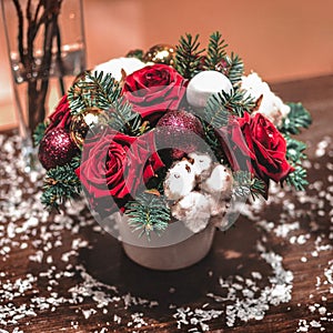 Christmas bouquet composition with roses