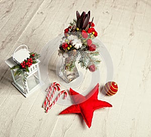 Christmas bouquet of red roses