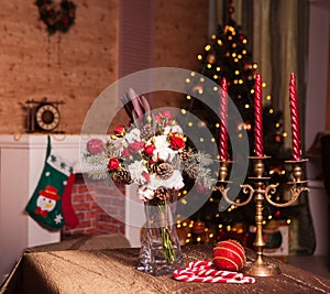 Christmas bouquet of red roses