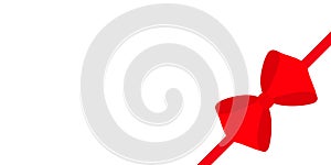 Christmas bow icon in the corner. Red ribbon line. Decoration element for giftbox present. Satin ribbons. New Year, Merry
