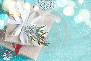 Christmas boxes of gifts festively decorated On a turquoise background