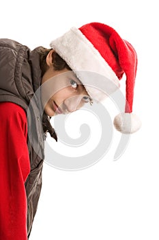 Christmas boy bending over photo