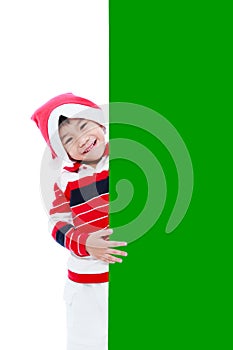 Christmas boy with empty banner
