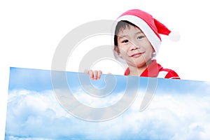 Christmas boy with empty banner