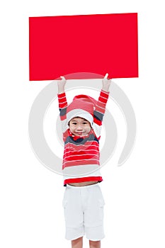Christmas boy with empty banner