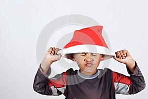 Christmas boy feeling sad stock photo