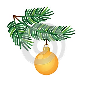 Christmas branch with hanging christmas ball. Modern bauble. Decoration for Christmas tree. Vector illustration