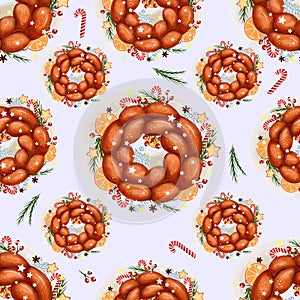 Christmas bread.Ukrainian cuisine. Kalach. Round braided bread for christmas pettern