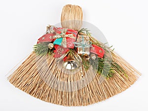 Christmas broom decorations isolated on white