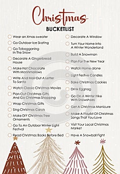 Christmas Bucketlist, Winter todo list, Downloadable, A4 photo