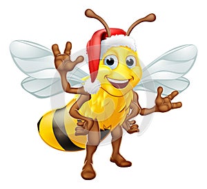 Honey Bumble Bee in Santa Christmas Hat Cartoon