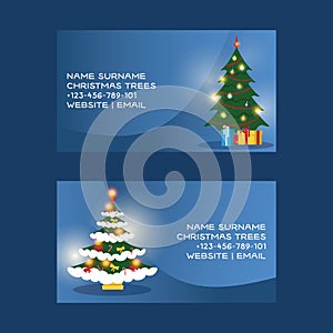 Christmas business card vector merry xmas visiting-card with christmas-tree and new year business-card template